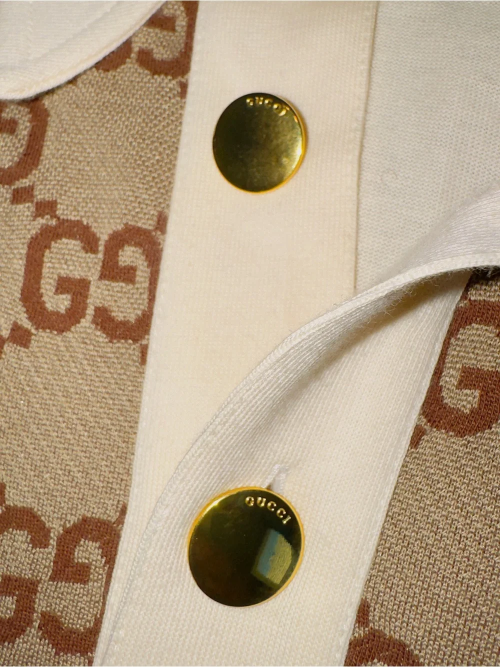 Gucci Beige and Brown GG Logo Polo Shirt